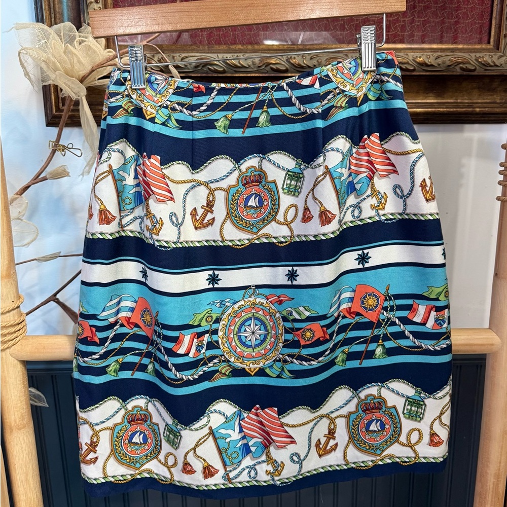 Vintage Talbots Nautical Silk Scarf Print Skirt Coastal Preppy Lined Size 8💚🍄 - Picture 5 of 8